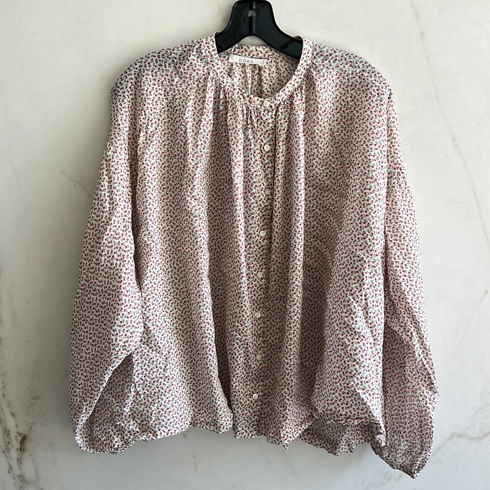 Doen Jane Blouse Medium Brand New Without Tag BNWOT Floral Ivory Button Front